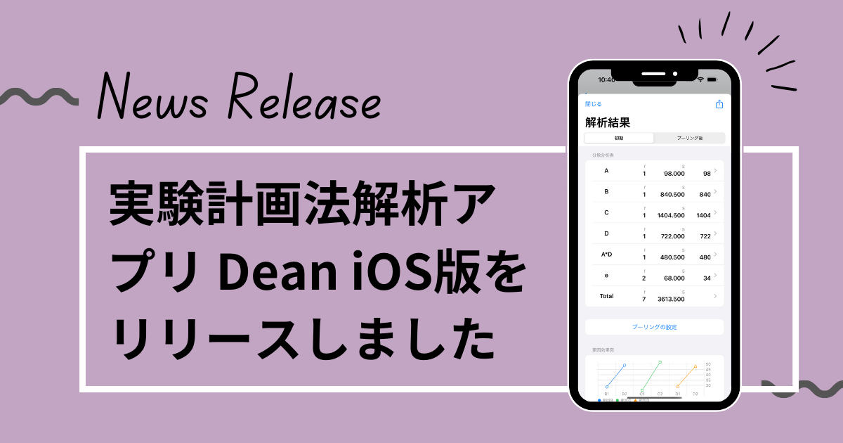 実験計画法解析アプリ Dean iOS版をリリースしました